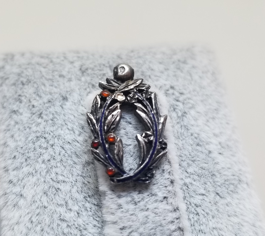 ÜZERİ MİNE İŞÇİLİKLİ ANTİKA GÜMÜŞ MADALYA PARÇASI