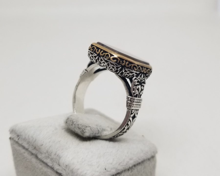 KABARTMA İŞÇİLİKLİ AKİK TAŞLI GÜMÜŞ YÜZÜK