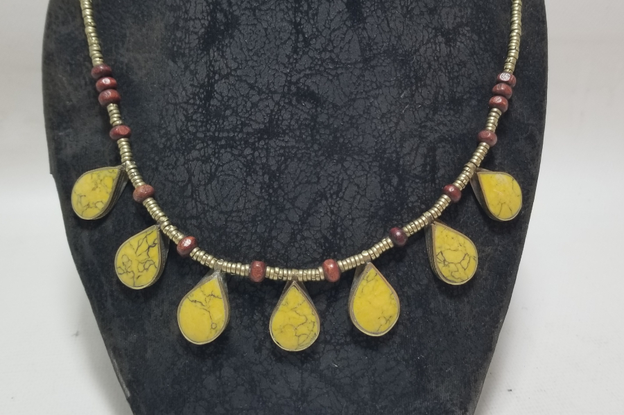 ÜZERİ DOĞAL TAŞLARLA SÜSLÜ TAMAMI EL YAPIMI TÜRKMEN İŞİ ANTİKA GERDANLIK