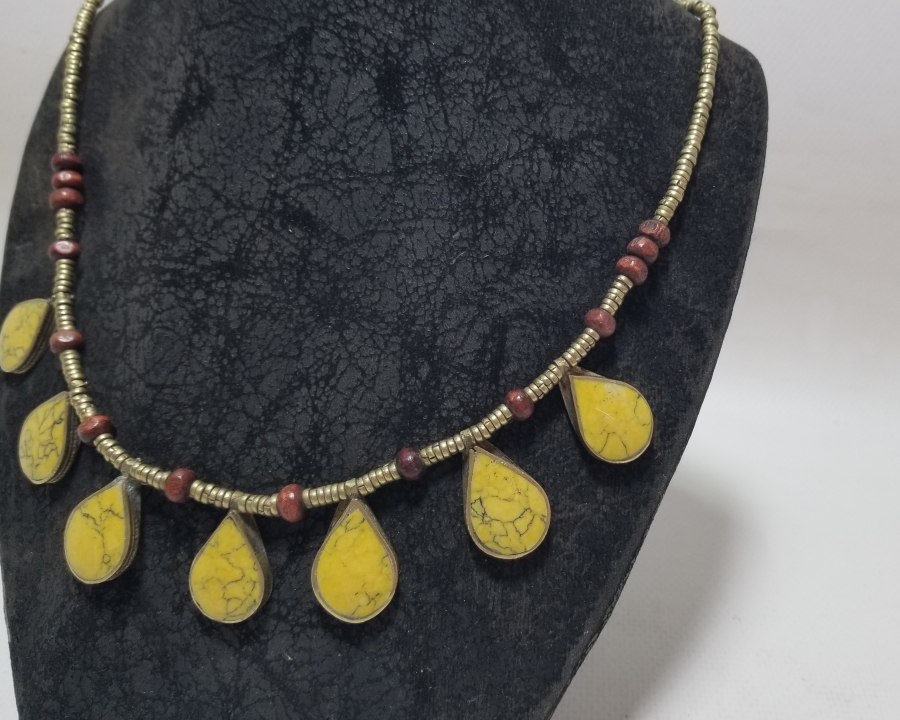 ÜZERİ DOĞAL TAŞLARLA SÜSLÜ TAMAMI EL YAPIMI TÜRKMEN İŞİ ANTİKA GERDANLIK