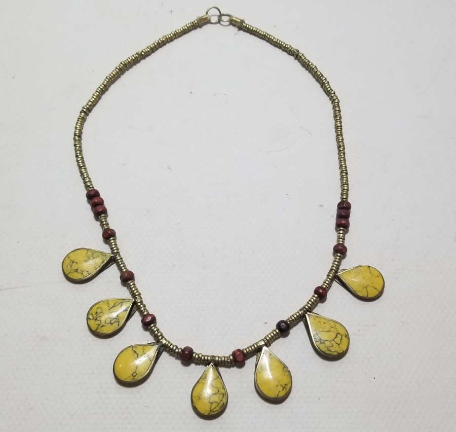 ÜZERİ DOĞAL TAŞLARLA SÜSLÜ TAMAMI EL YAPIMI TÜRKMEN İŞİ ANTİKA GERDANLIK