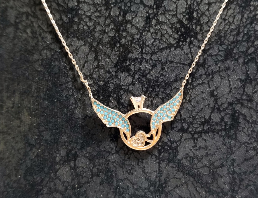 ALTIN KAPLAMA TEKTAŞ FORMLU GÜMÜŞ KOLYE UCU