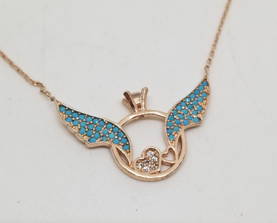 ALTIN KAPLAMA TEKTAŞ FORMLU GÜMÜŞ KOLYE UCU