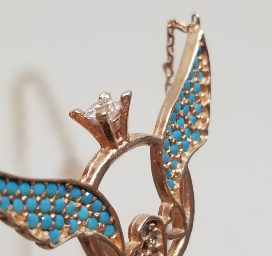 ALTIN KAPLAMA TEKTAŞ FORMLU GÜMÜŞ KOLYE UCU