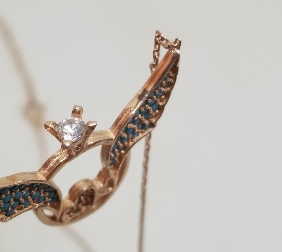 ALTIN KAPLAMA TEKTAŞ FORMLU GÜMÜŞ KOLYE UCU