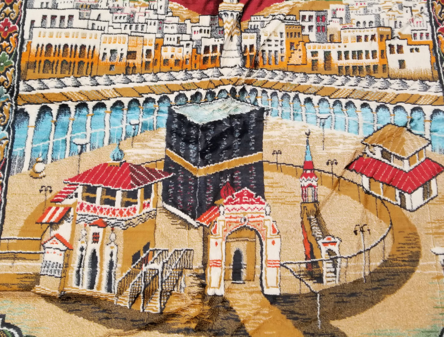 KABE-İ ŞERİF GÖRSELLİ ANTİKA İPEK FLOŞ DUVAR HALISI