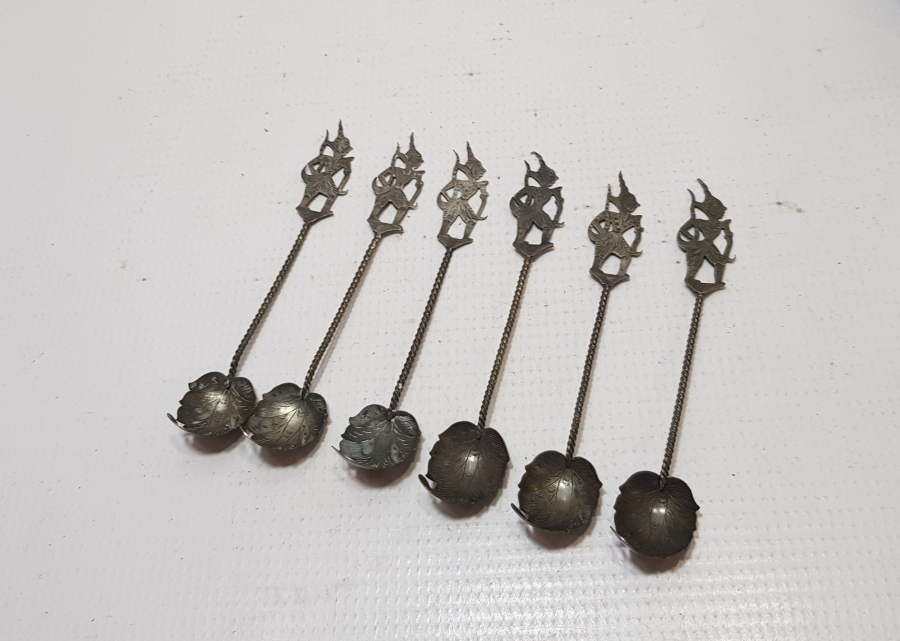 KALEM VE TESTERE İŞÇİLİKLİ UZAK DOĞU YAPIMI ANTİKA ALTILI ÇAY KAŞIĞI SETİ