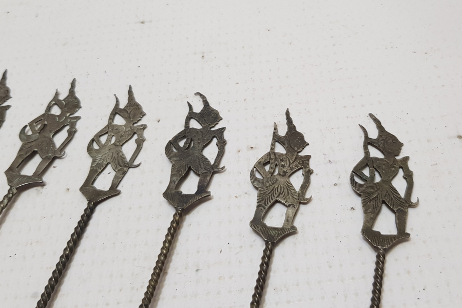 KALEM VE TESTERE İŞÇİLİKLİ UZAK DOĞU YAPIMI ANTİKA ALTILI ÇAY KAŞIĞI SETİ