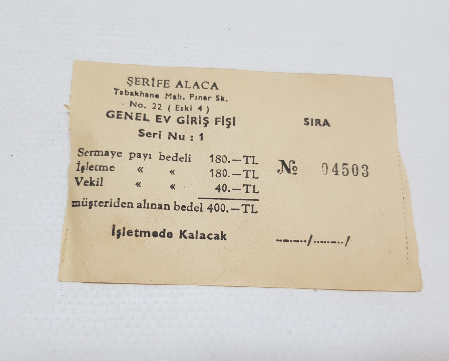 ÇOK NADİR ANTİKA GENEL EV GİRİŞ FİŞİ