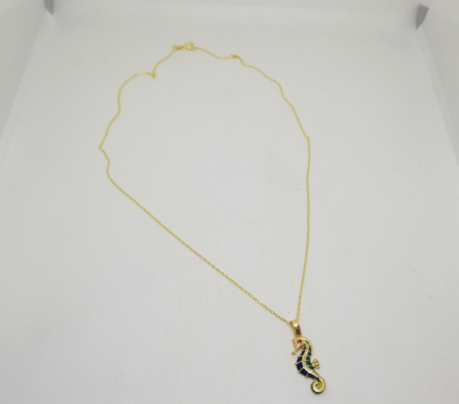 PIRLANTA TAŞLI DENİZATI FORMLU MİNE İŞÇİLİKLİ ÖZEL YAPIM KOLYE