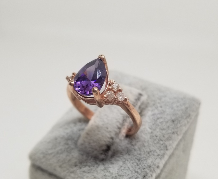 PIRLANTA VE AMETİST TAŞLI DAMLA MODEL ÖZEL YAPIM YÜZÜK