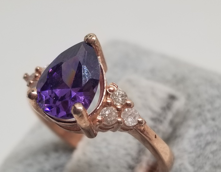 PIRLANTA VE AMETİST TAŞLI DAMLA MODEL ÖZEL YAPIM YÜZÜK
