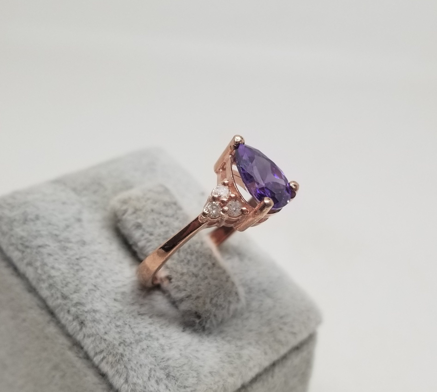 PIRLANTA VE AMETİST TAŞLI DAMLA MODEL ÖZEL YAPIM YÜZÜK