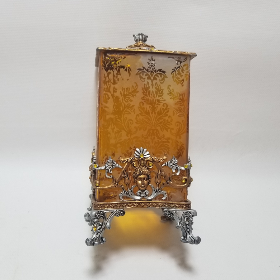 KABARTMA İŞÇİLİKLİ AVRUPA YAPIMI ANTİKA KAPAKLI CAM KUTU