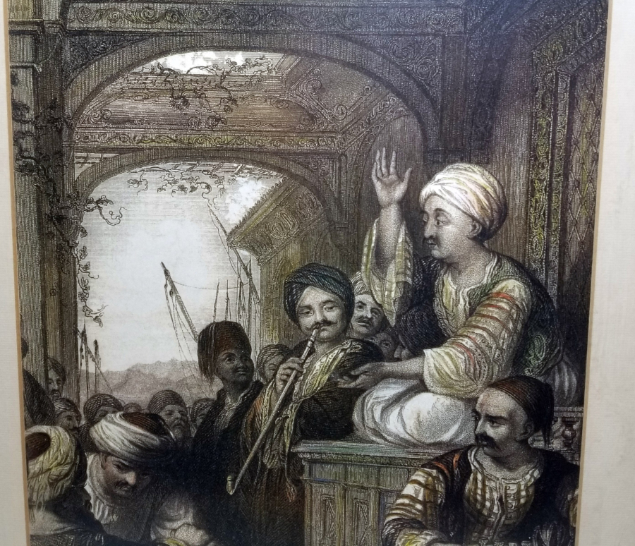 KAHVEDE YENİÇERİ AĞALARI GÖRSELLİ ANTİKA GRAVÜR