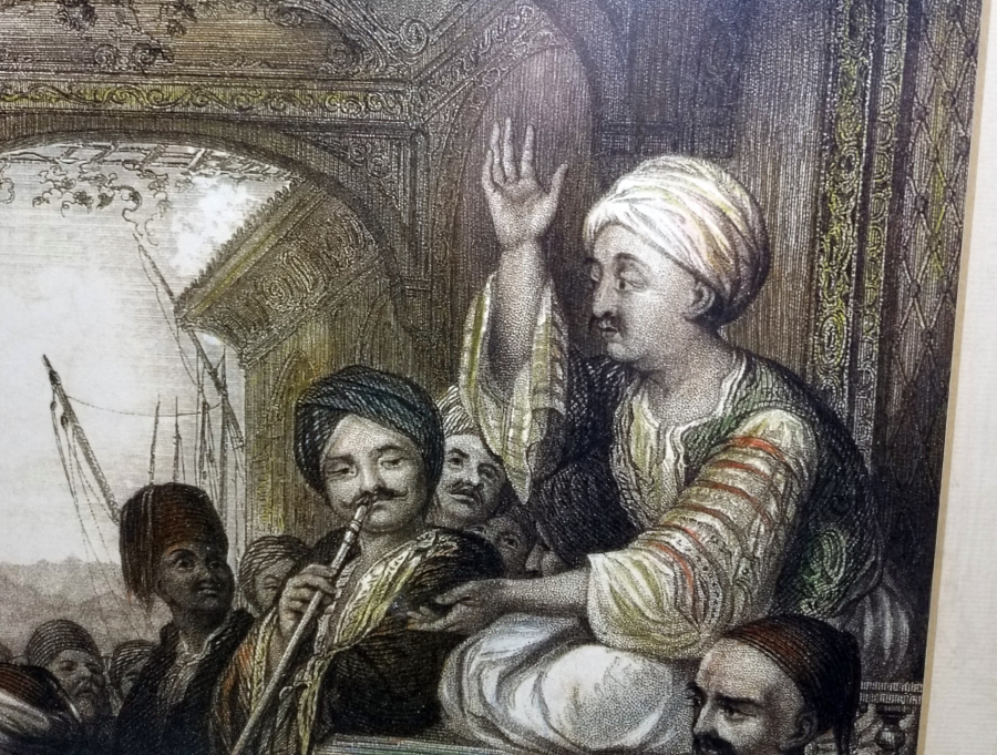 KAHVEDE YENİÇERİ AĞALARI GÖRSELLİ ANTİKA GRAVÜR