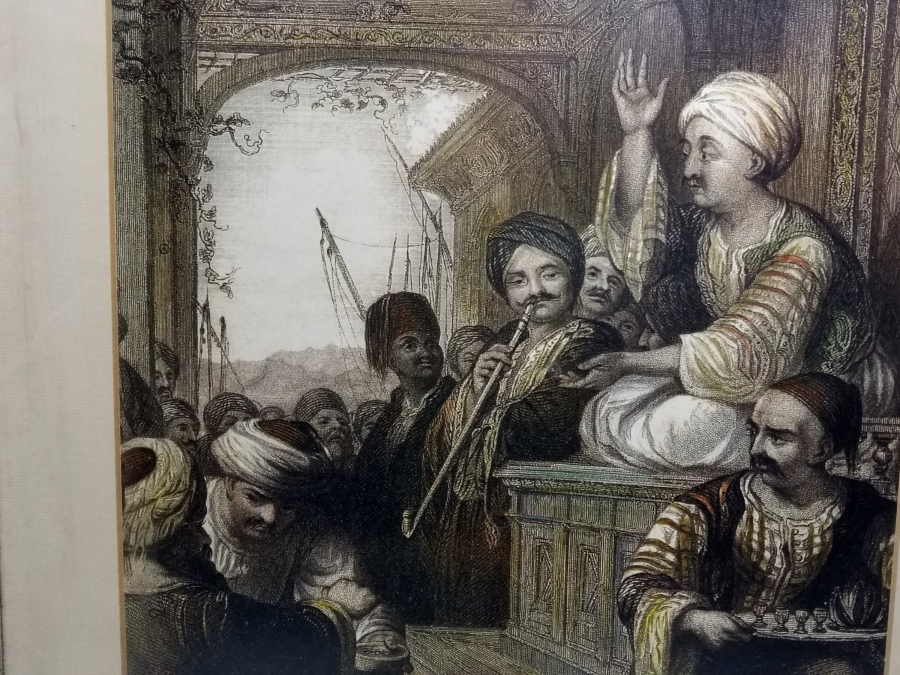 KAHVEDE YENİÇERİ AĞALARI GÖRSELLİ ANTİKA GRAVÜR