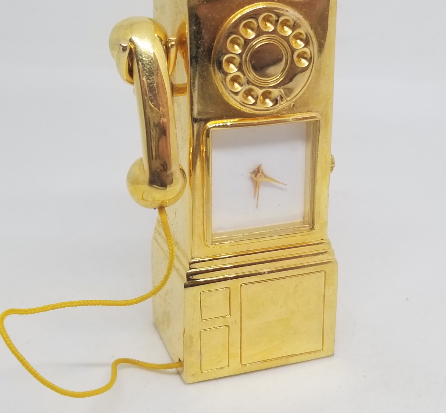 TELEFON KULÜBESİ FORMUNDA YAPILMIŞ ANTİKA MİNİ MASAÜSTÜ SAAT