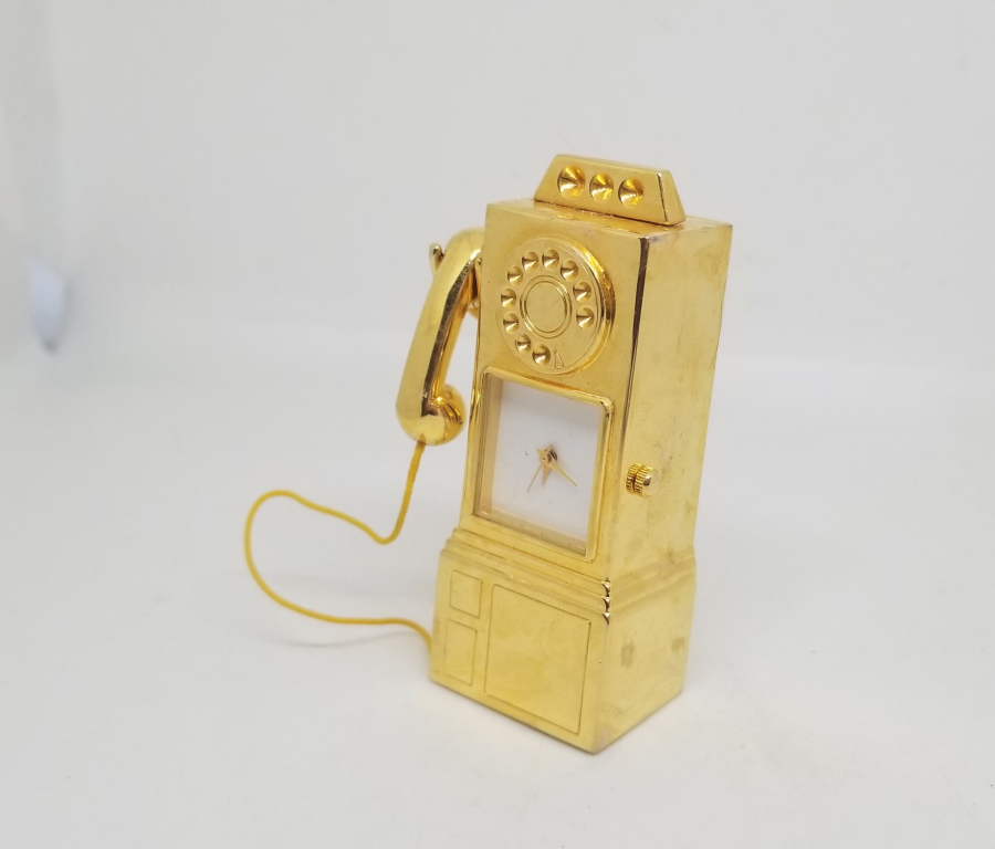 TELEFON KULÜBESİ FORMUNDA YAPILMIŞ ANTİKA MİNİ MASAÜSTÜ SAAT