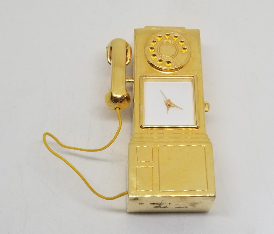 TELEFON KULÜBESİ FORMUNDA YAPILMIŞ ANTİKA MİNİ MASAÜSTÜ SAAT