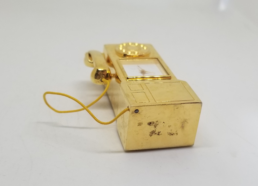 TELEFON KULÜBESİ FORMUNDA YAPILMIŞ ANTİKA MİNİ MASAÜSTÜ SAAT