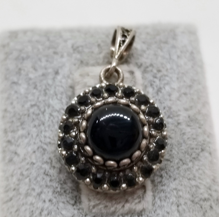 SİYAH AKİK TAŞLI GÜMÜŞ KOLYE UCU