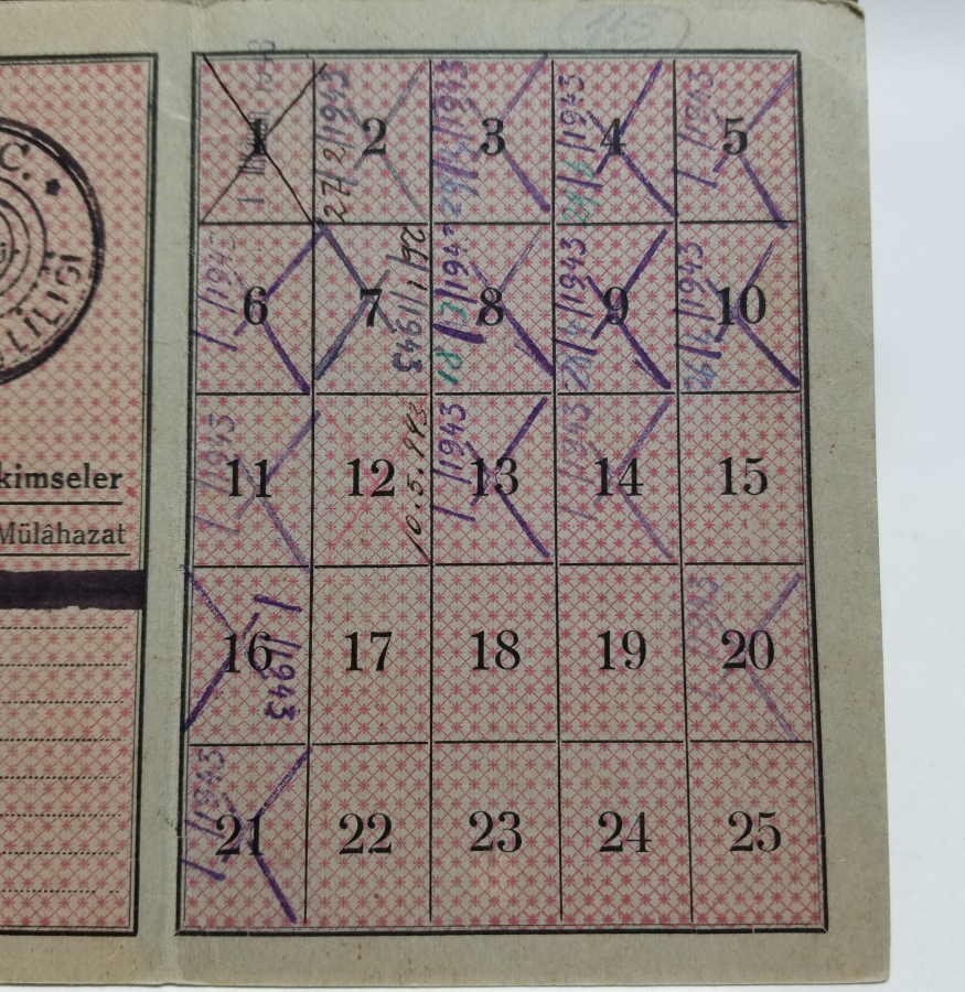 2. DÜNYA SAVAŞI DÖNEMİ NADİR EKMEK KARNESİ