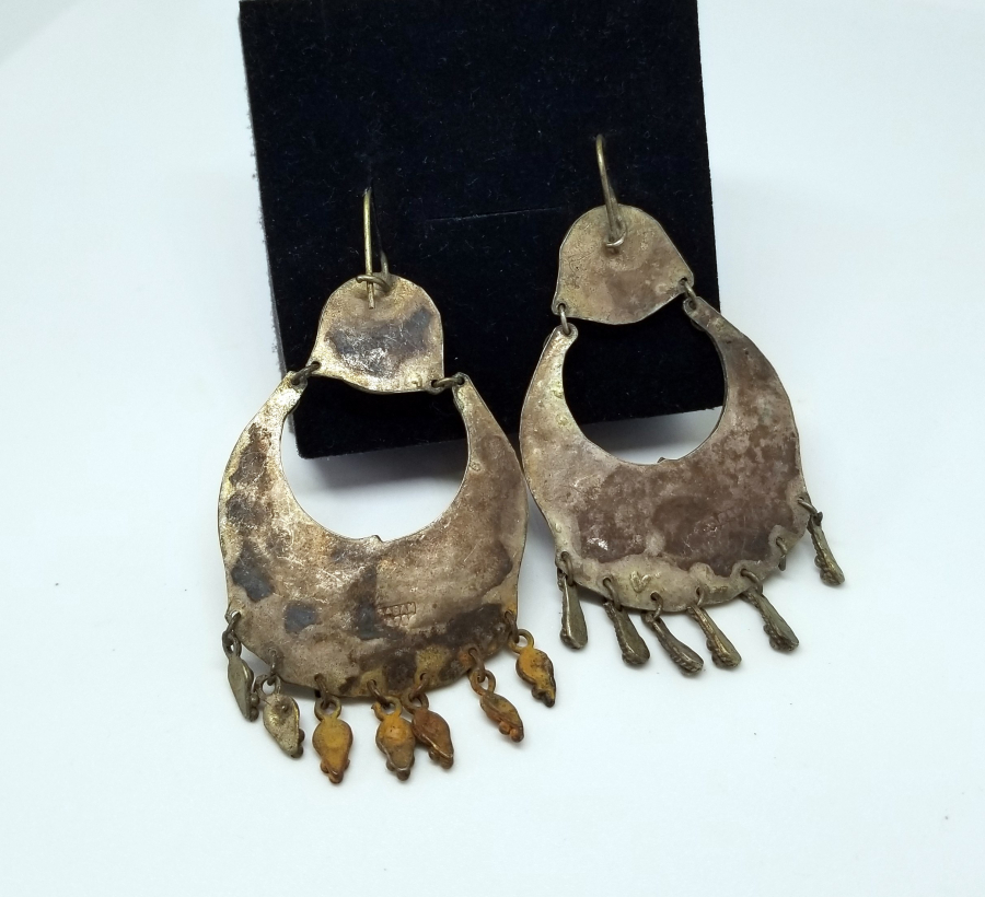 GRANAT TAŞLI ÖZEL YAPIM ANTİKA GÜMÜŞ KÜPE