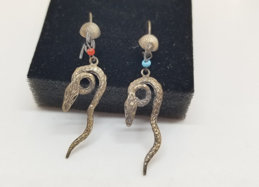 ÖZEL YAPIM YILAN FORMLU ANTİKA KOLYE KÜPE TAKIMI