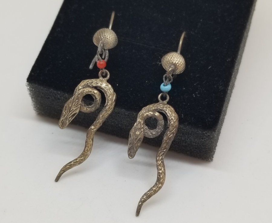 ÖZEL YAPIM YILAN FORMLU ANTİKA KOLYE KÜPE TAKIMI