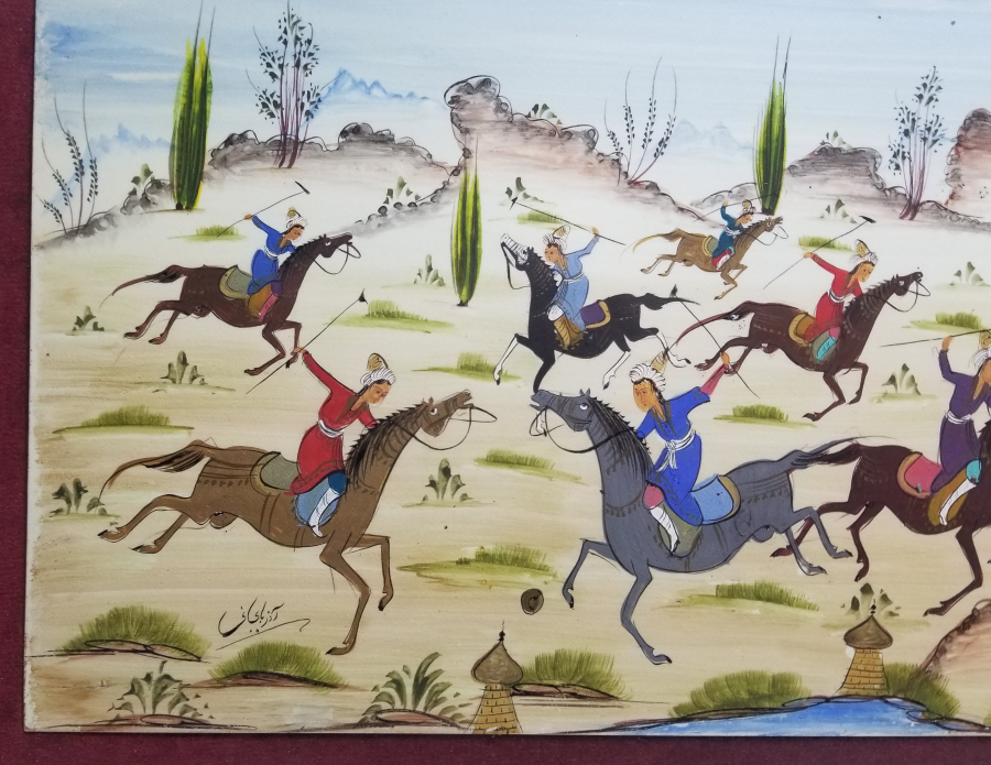 SANATÇI İMZALI EL BOYAMA MARKUTERİ ÇERÇEVESİNDE ANTİKA PANO