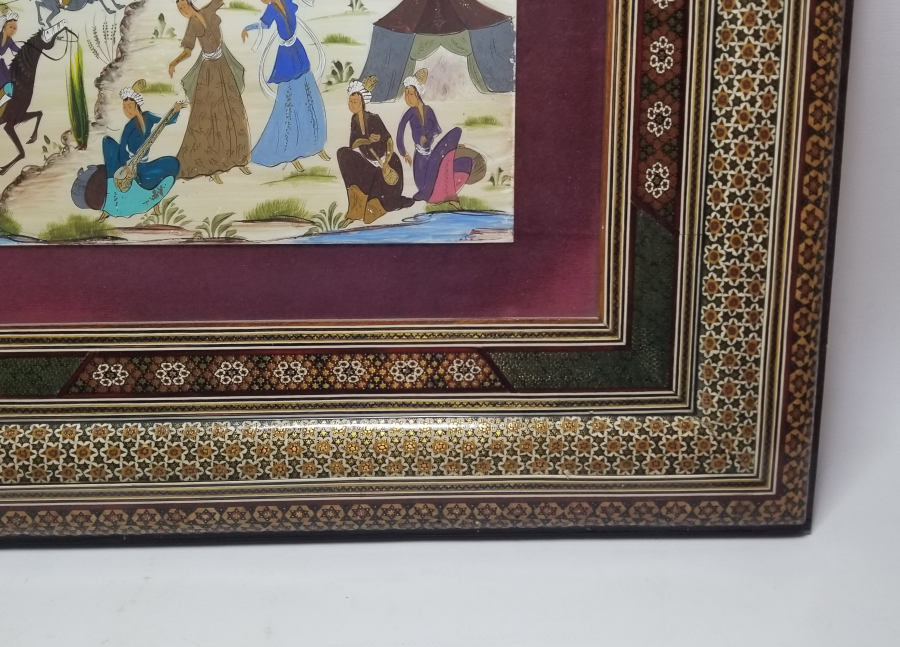 SANATÇI İMZALI EL BOYAMA MARKUTERİ ÇERÇEVESİNDE ANTİKA PANO