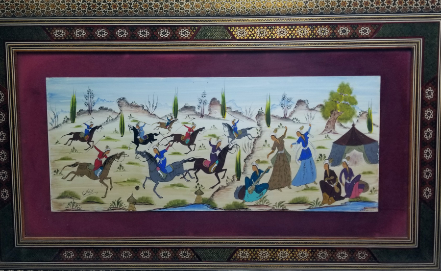 SANATÇI İMZALI EL BOYAMA MARKUTERİ ÇERÇEVESİNDE ANTİKA PANO