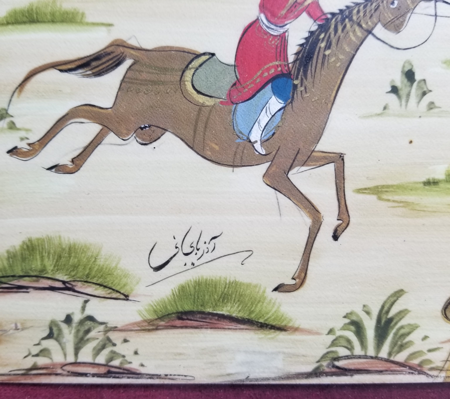 SANATÇI İMZALI EL BOYAMA MARKUTERİ ÇERÇEVESİNDE ANTİKA PANO