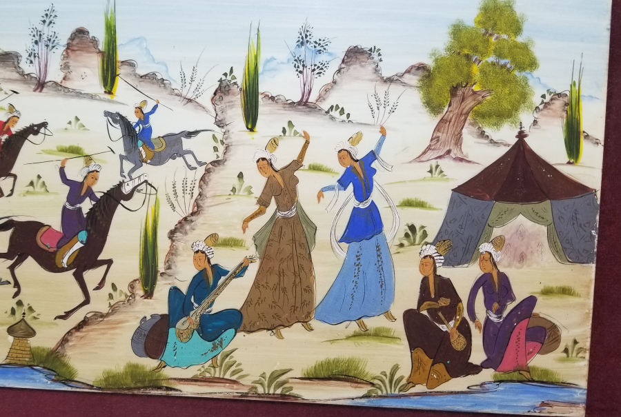 SANATÇI İMZALI EL BOYAMA MARKUTERİ ÇERÇEVESİNDE ANTİKA PANO