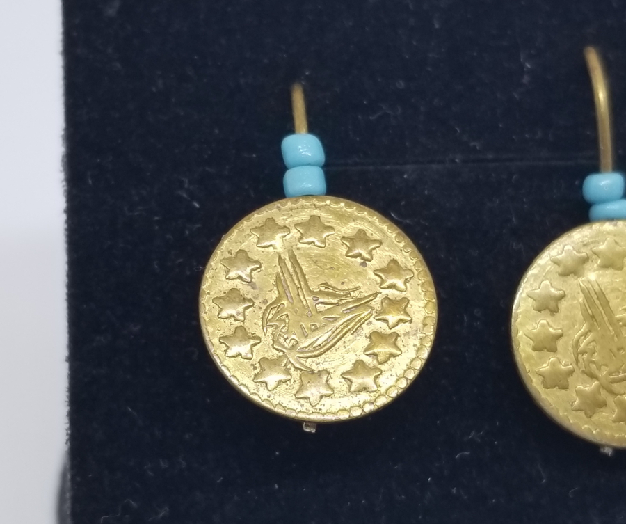 OSMANLI DÖNEMİ ALTIN KAPLAMA OPAL BONCUKLU KÜPE