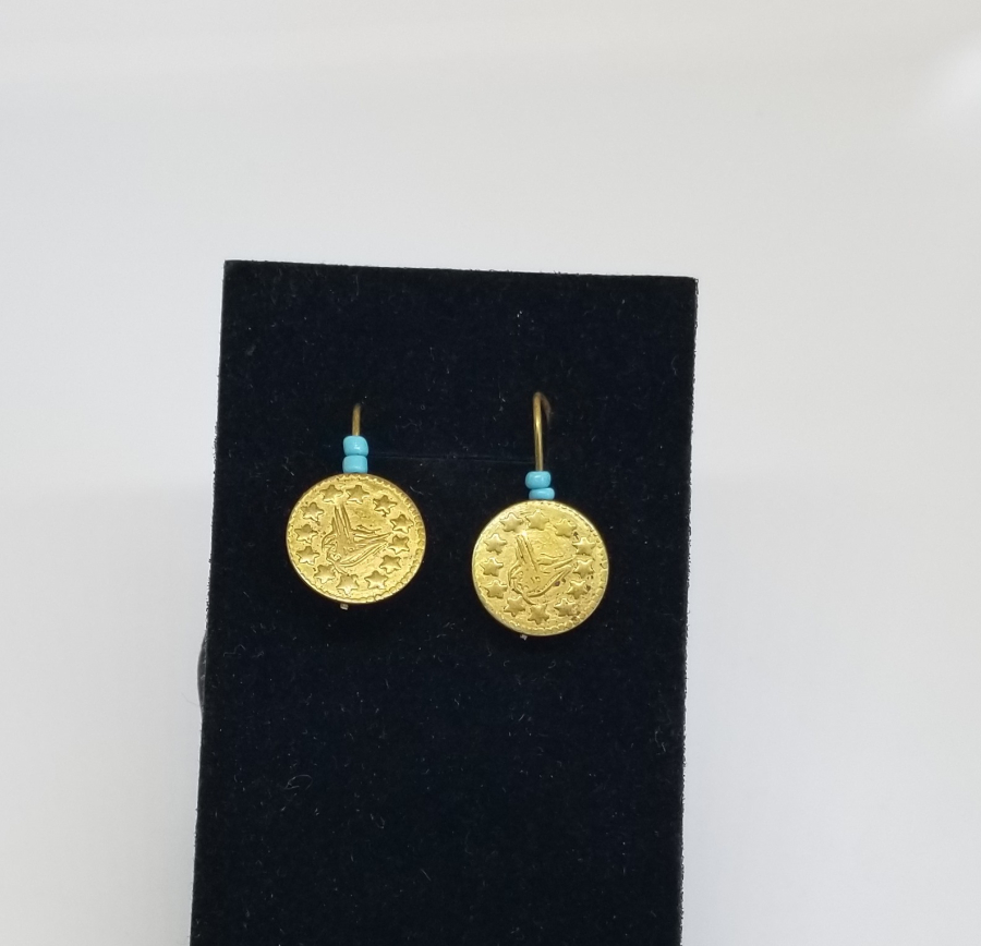 OSMANLI DÖNEMİ ALTIN KAPLAMA OPAL BONCUKLU KÜPE