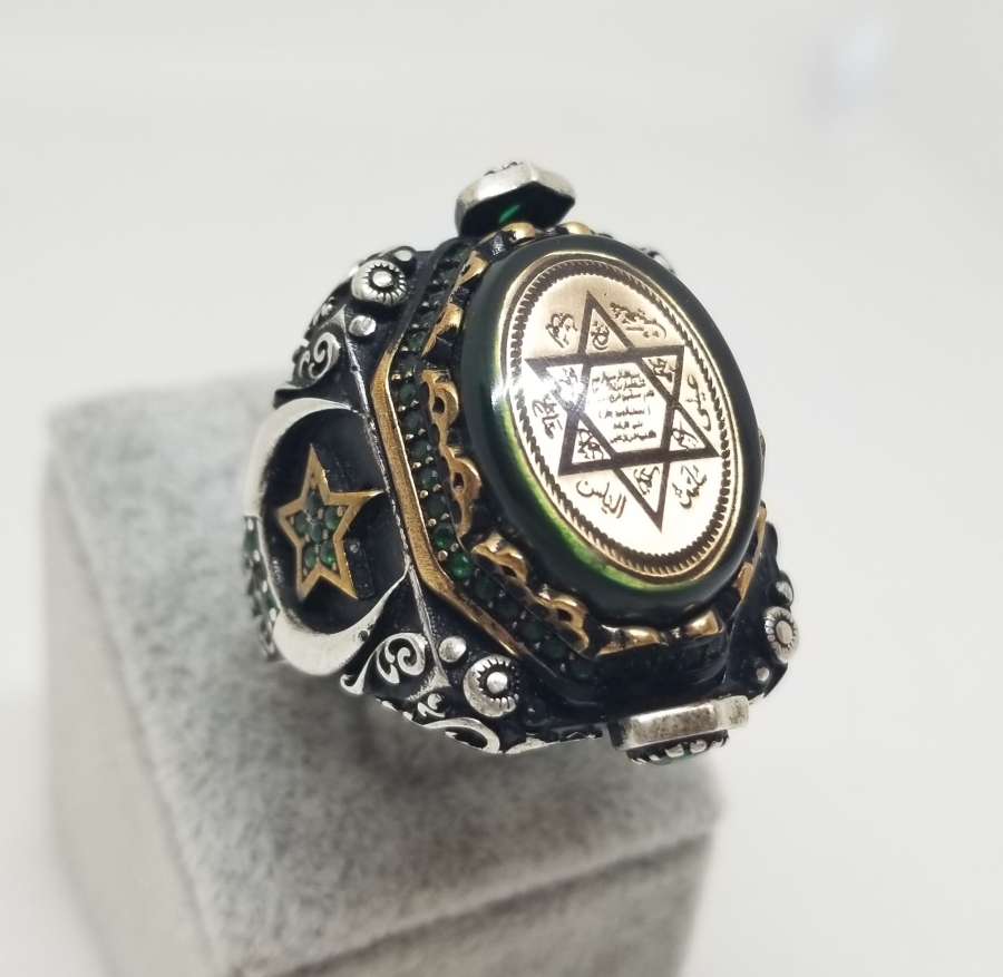 ÜZERİ AYETLİ VE MÜHRÜ SÜLEYMANLI ÖZEL YAPIM BÜYÜK BOY GÜMÜŞ YÜZÜK