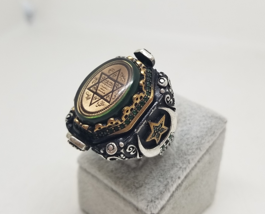 ÜZERİ AYETLİ VE MÜHRÜ SÜLEYMANLI ÖZEL YAPIM BÜYÜK BOY GÜMÜŞ YÜZÜK