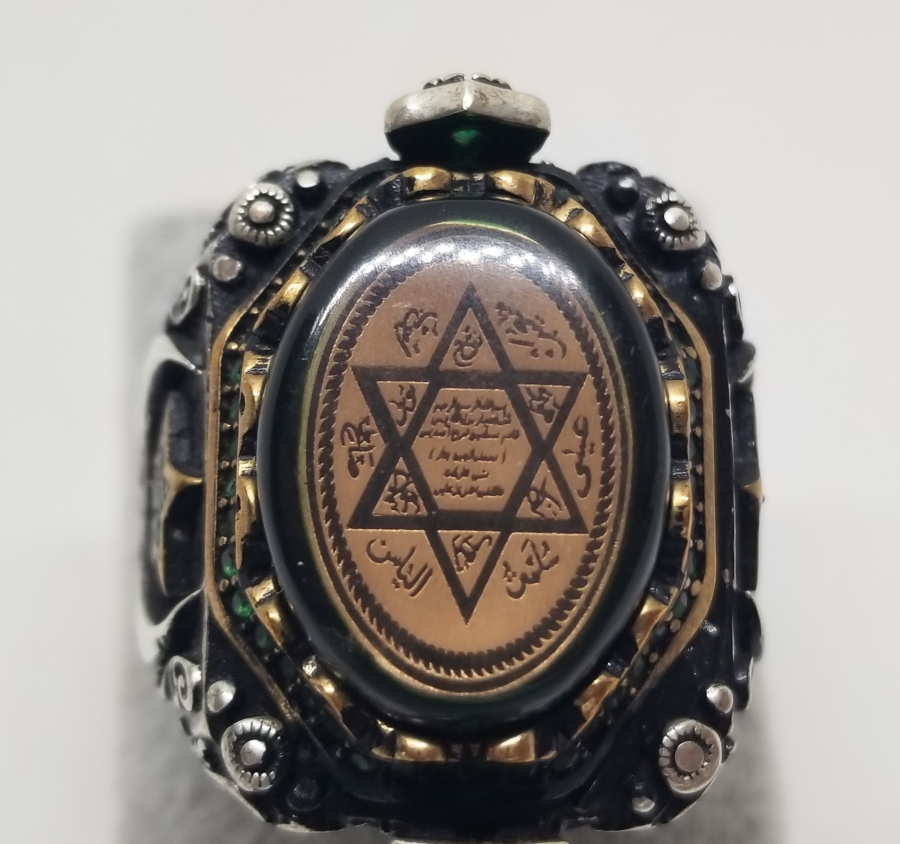 ÜZERİ AYETLİ VE MÜHRÜ SÜLEYMANLI ÖZEL YAPIM BÜYÜK BOY GÜMÜŞ YÜZÜK