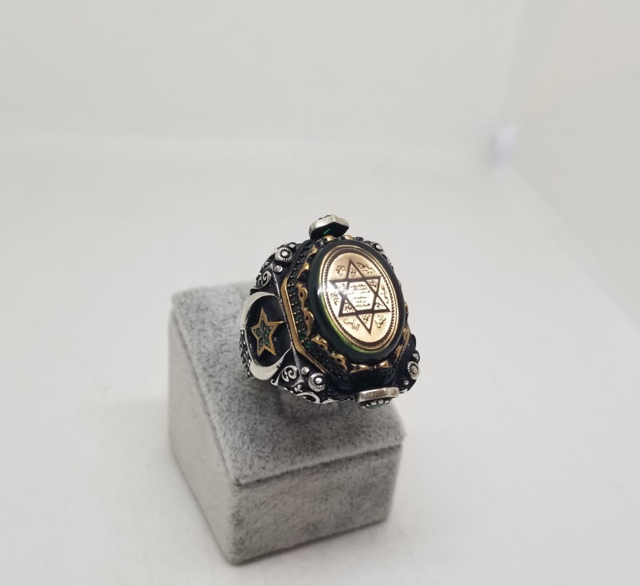 ÜZERİ AYETLİ VE MÜHRÜ SÜLEYMANLI ÖZEL YAPIM BÜYÜK BOY GÜMÜŞ YÜZÜK