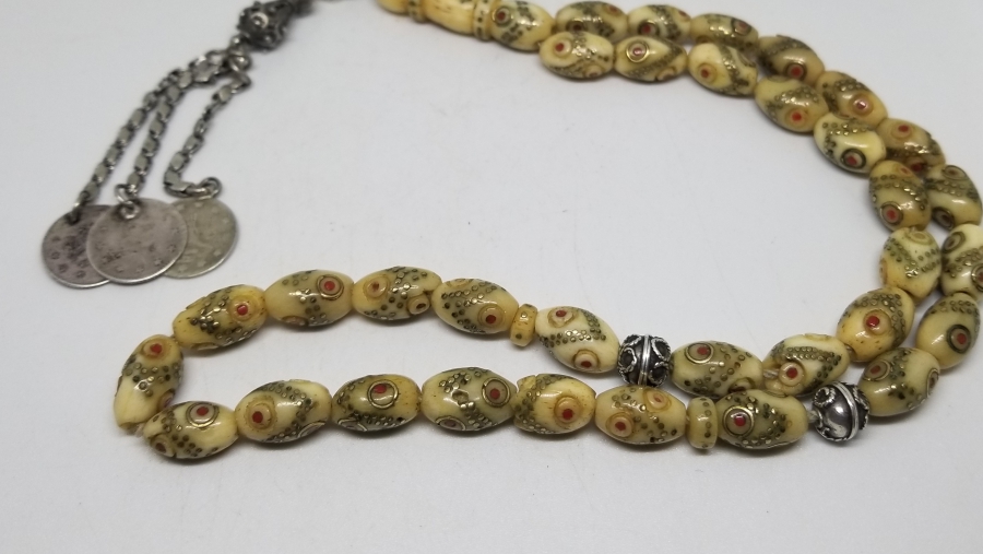 ÜZERİ İŞLEMELİ ÖZEL YAPIM OSMANLI KEMİK TESPİH