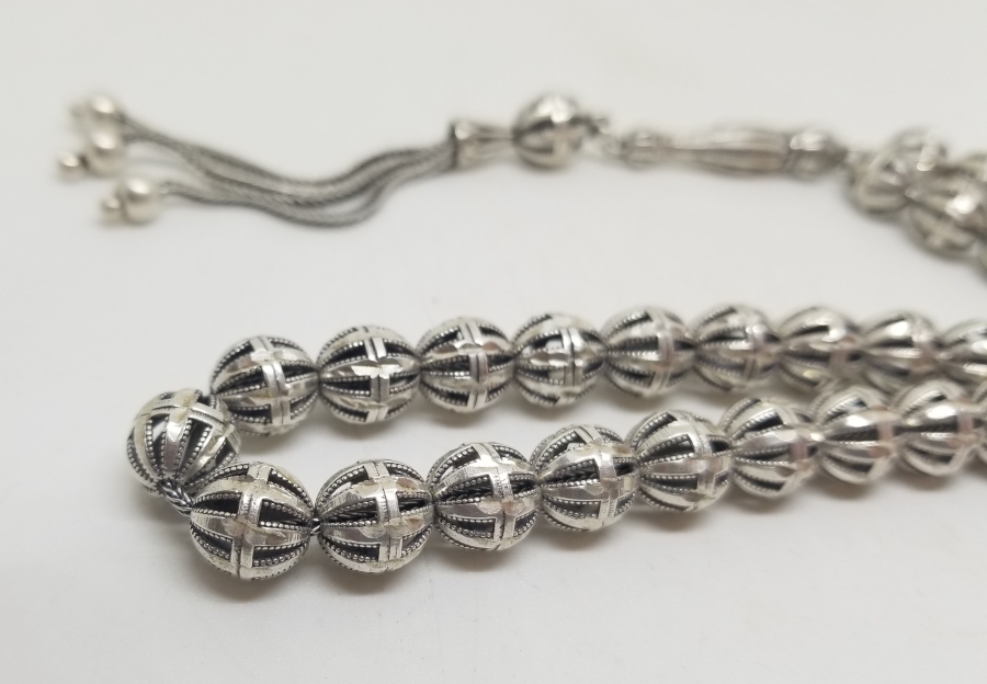 KABARTMA İŞÇİLİKLİ ÖZEL YAPIM GÜMÜŞ TESPİH