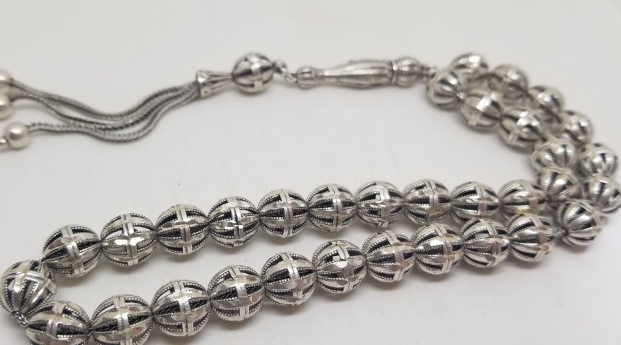 KABARTMA İŞÇİLİKLİ ÖZEL YAPIM GÜMÜŞ TESPİH