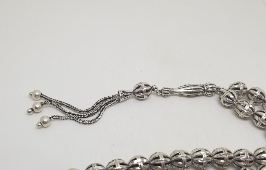 KABARTMA İŞÇİLİKLİ ÖZEL YAPIM GÜMÜŞ TESPİH