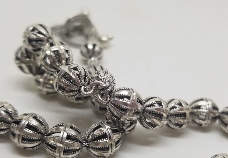 KABARTMA İŞÇİLİKLİ ÖZEL YAPIM GÜMÜŞ TESPİH