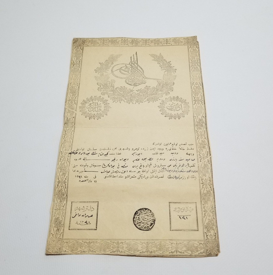 ABDÜLAZİZ HAN DÖNEMİ SARAYDAN VERİLMİŞ EL YAZMA NADİR SENEDİ HAKANİ