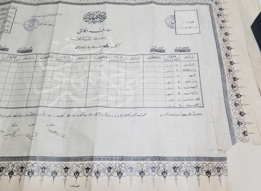 CUMHURİYET BAŞLARI OSMANLICA YAZILI ORTAOKUL DİPLOMASI