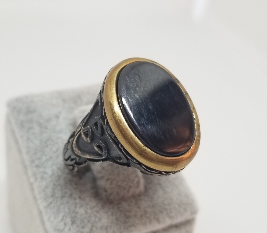 SİYAH AKİK TAŞLI GÜMÜŞ YÜZÜK