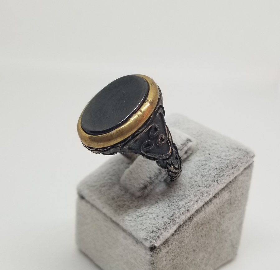 SİYAH AKİK TAŞLI GÜMÜŞ YÜZÜK